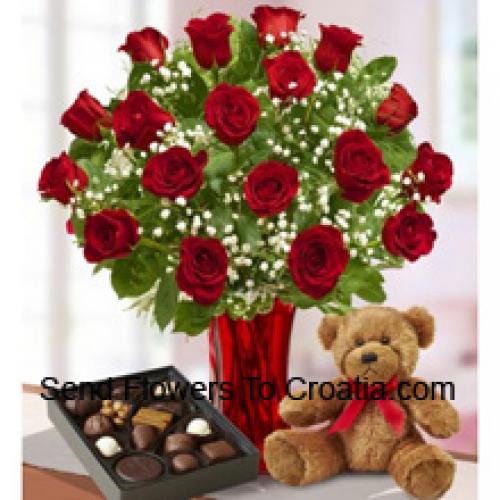 25 Roses with Imported Chocolates and Teddy