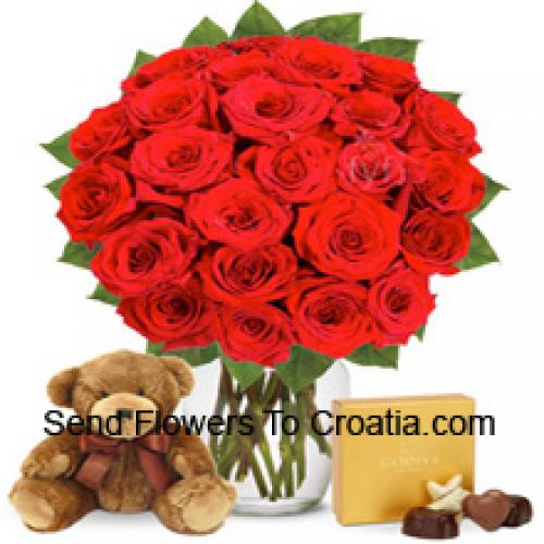 25 Roses with Yummy Chocolates and Teddy