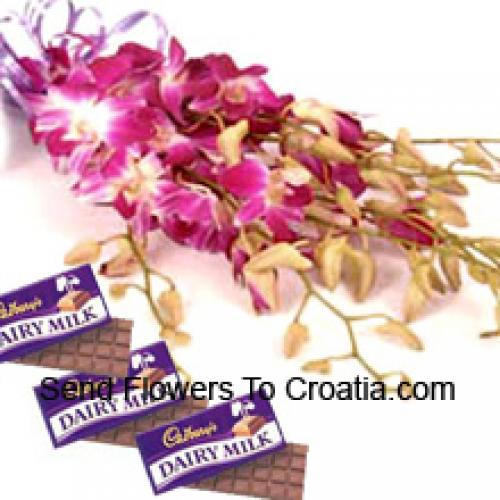 Niedliche rosa Orchideen mit Cadbury-Schokolade