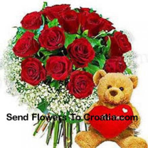 11 Roses with Hearty Teddy